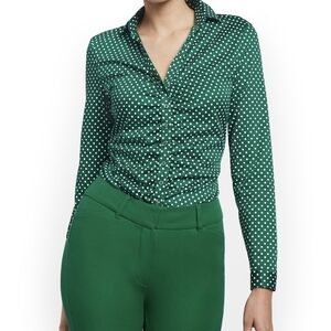 New York & Company Green Polka Dot Blouse